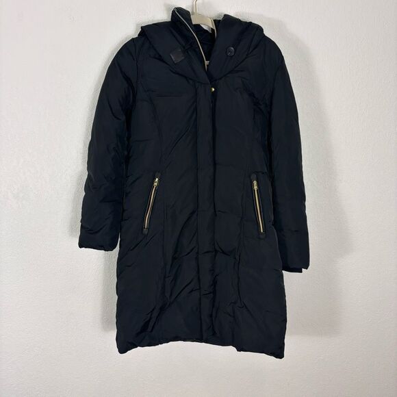 Cole Haan Black Hooded Long Double Insulated Puffer Winter Jacket Women's Medium